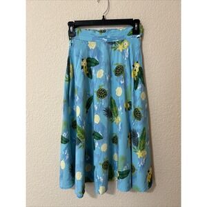ModCloth x Collectif Swing Skirt Sea Turtles Palm Hawaii Tropical Blue Sz XS (4)